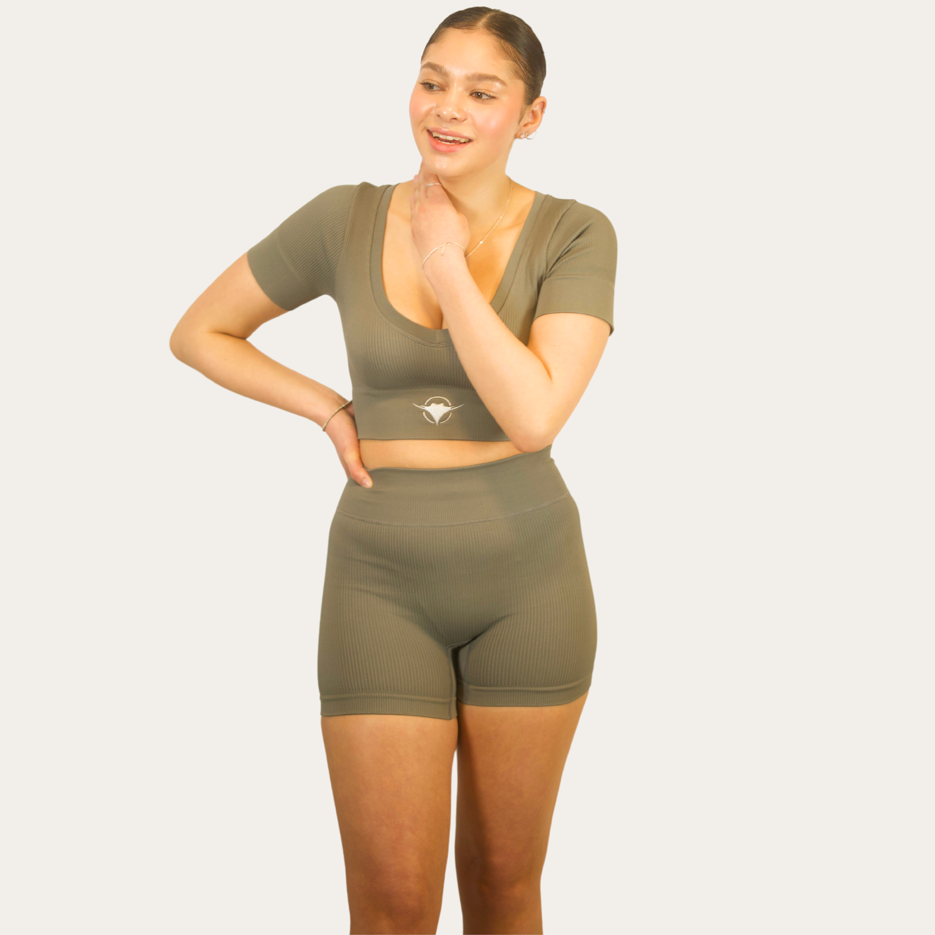 Image of Ribbed V-Neck Crop Top