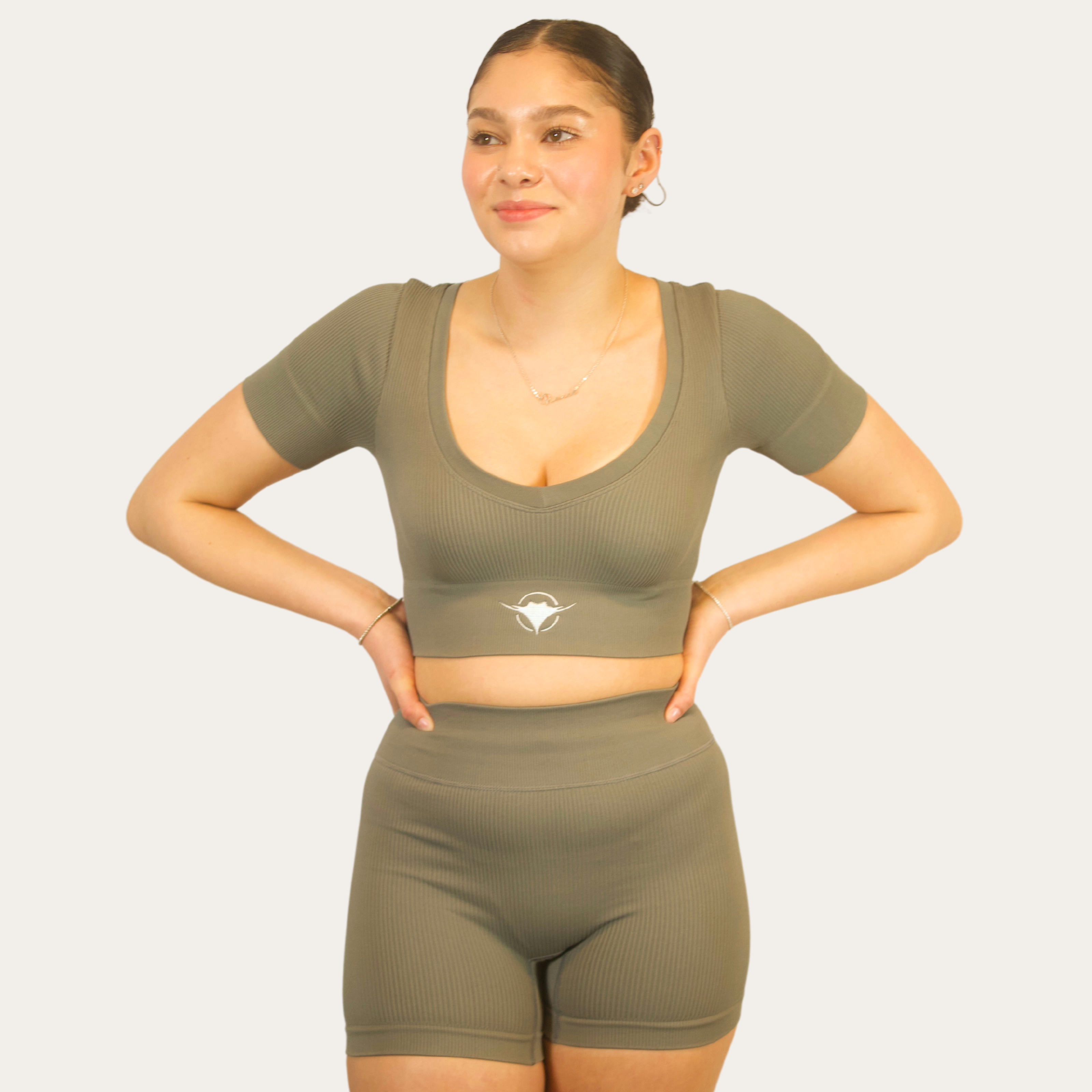 Image of Ribbed V-Neck Crop Top